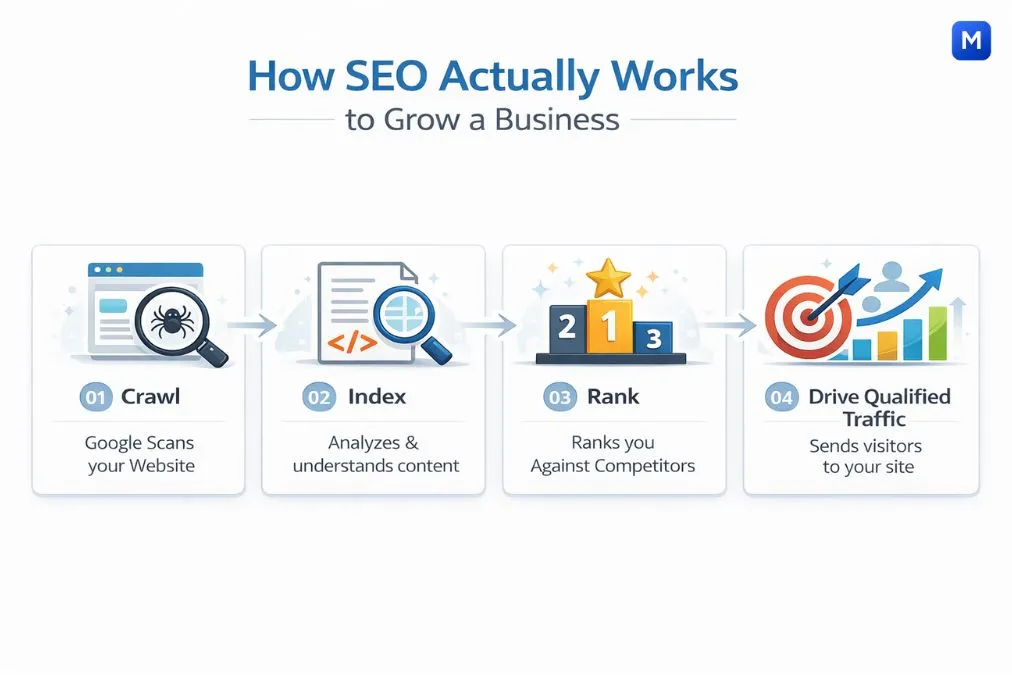 How SEO works to grow a business infographic