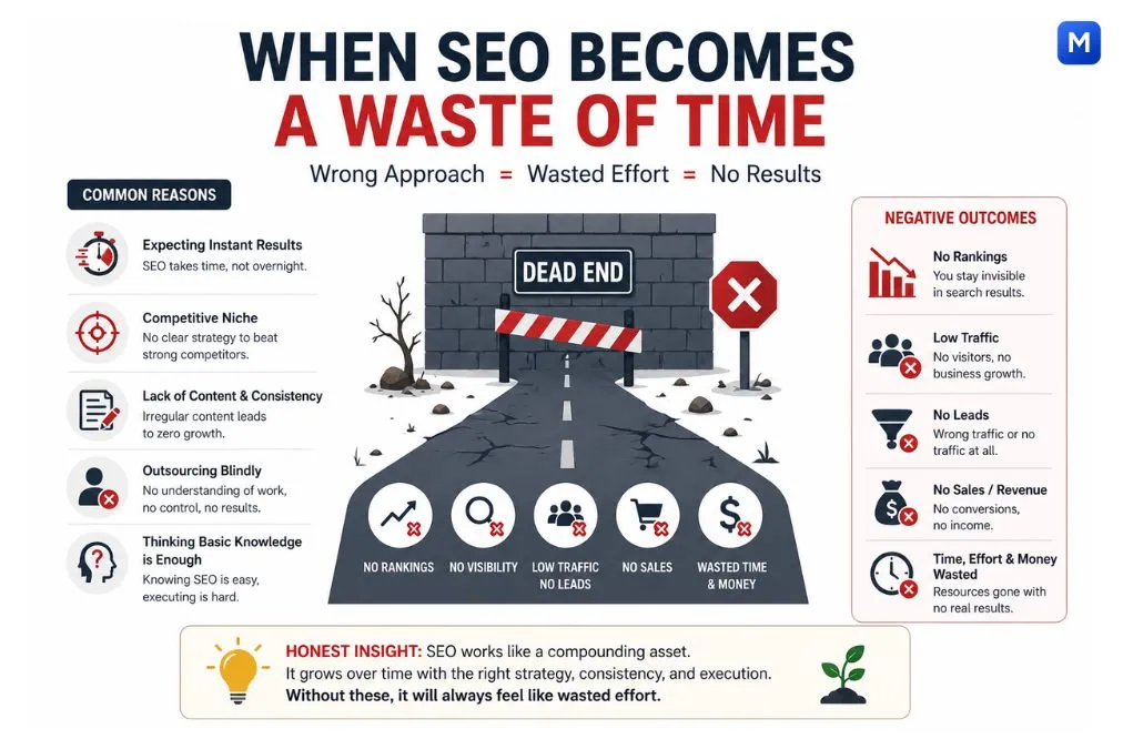 When SEO becomes a waste of time showing common SEO mistakes, wrong strategy, and no results for small businesses