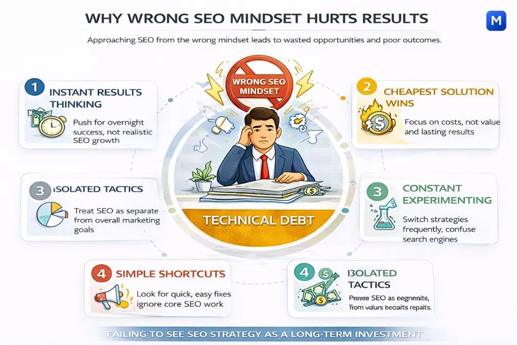 wrong SEO mindset leading to poor results and slow growth
