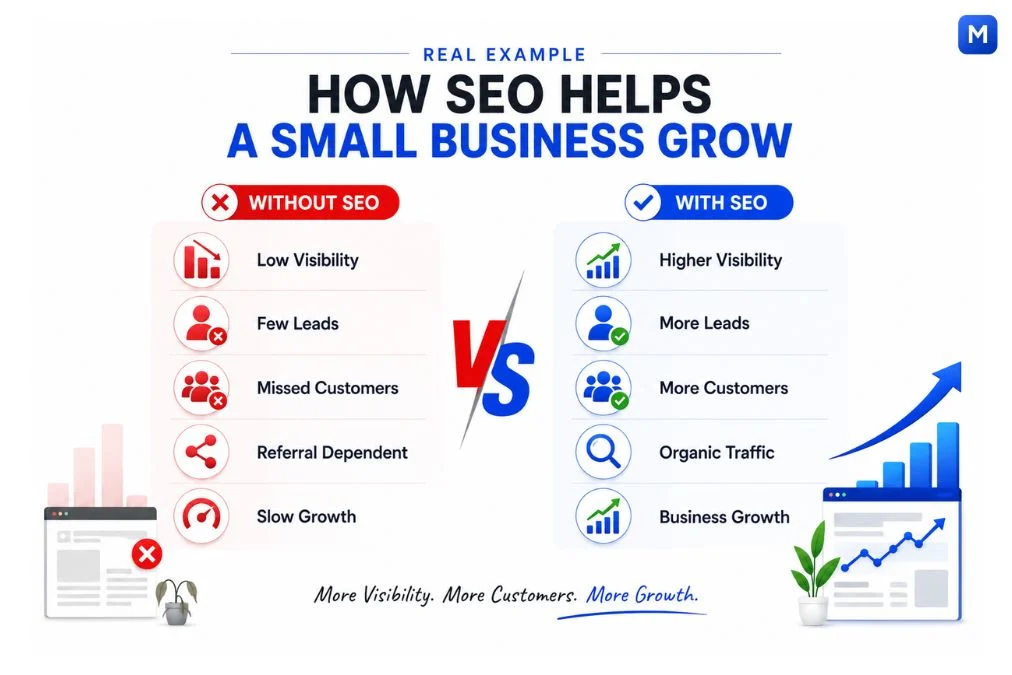 Real example showing how SEO helps a small business grow with higher visibility, more leads, organic traffic, and business growth
